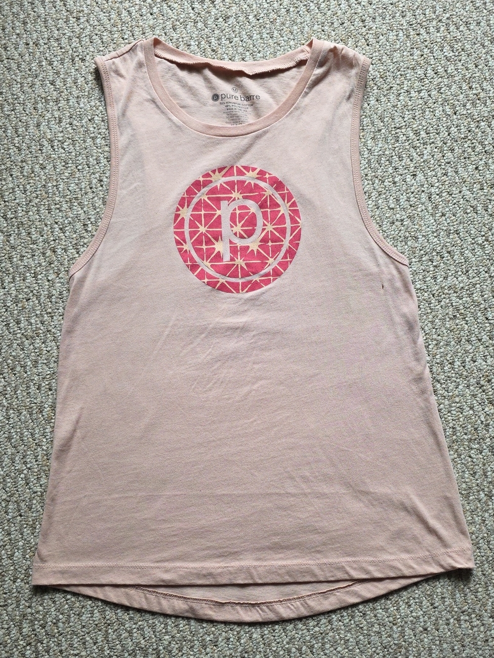 Pure Barre Light Pink/Peach Graphic Muscle Tank *small defect*
